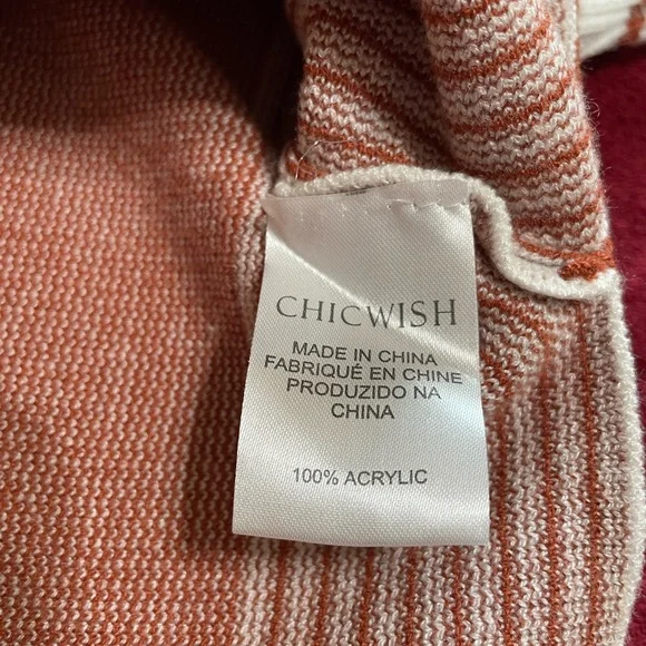 Chicwish Mock Neck Poncho Sweater Pullover Burnt Orange Striped Size S / M - Picture 6 of 13